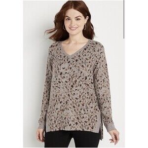 Maurice's Haven Cozy Animal Print V Neck Sweatshirt Sz XL